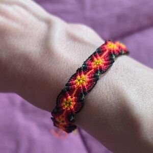 Handmade Woven  Red, Orange, Yellow & Black Friendship Bracelet From México NWOT